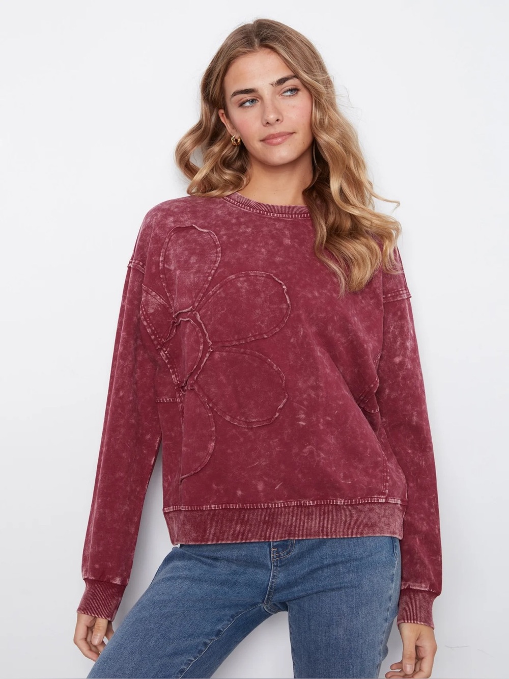 Washed Burgundy Long Sleeved Women’s Top